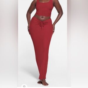 Skims Runched Butt Soft Lounge Long Skirt Brick Small NWT